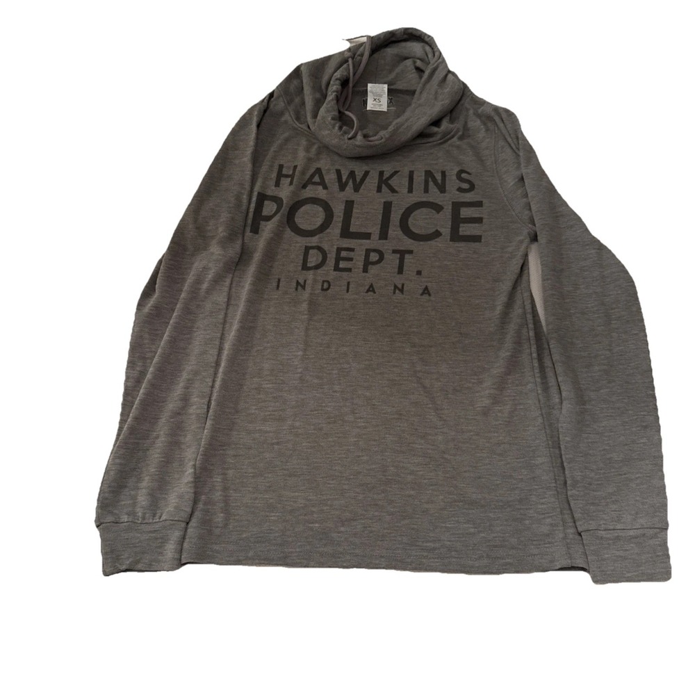 Stranger Things Hawkins Police Dept Cowl Neck Sweatshirt Gray XS Netflix
